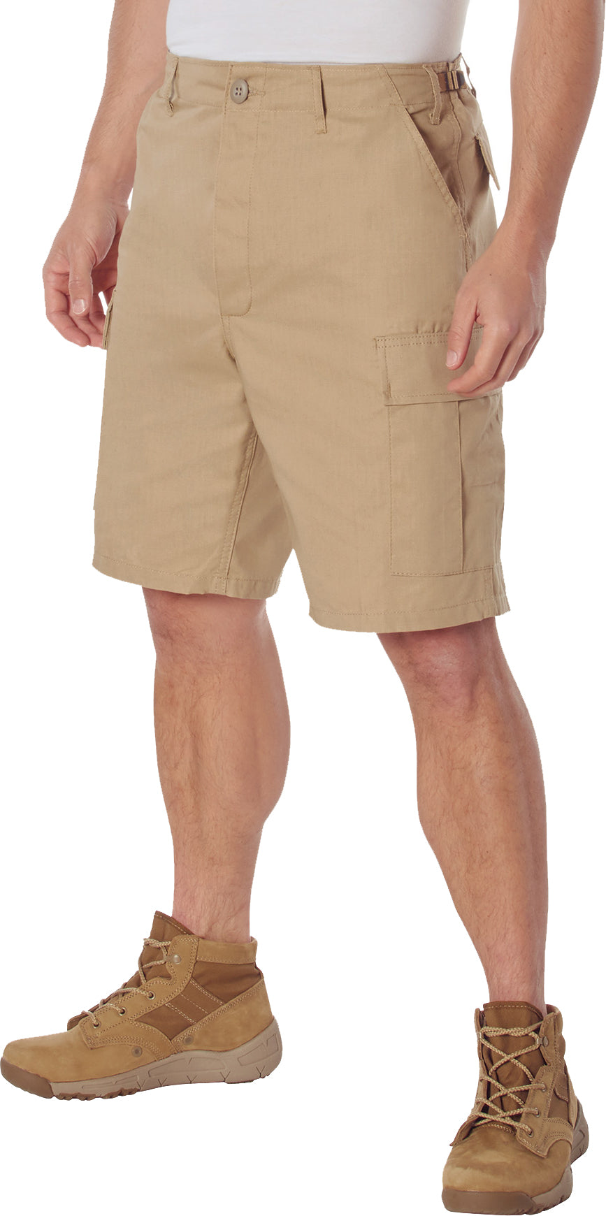 Khaki - Tactical Cargo BDU Shorts - Cotton Rip-Stop - Button Fly
