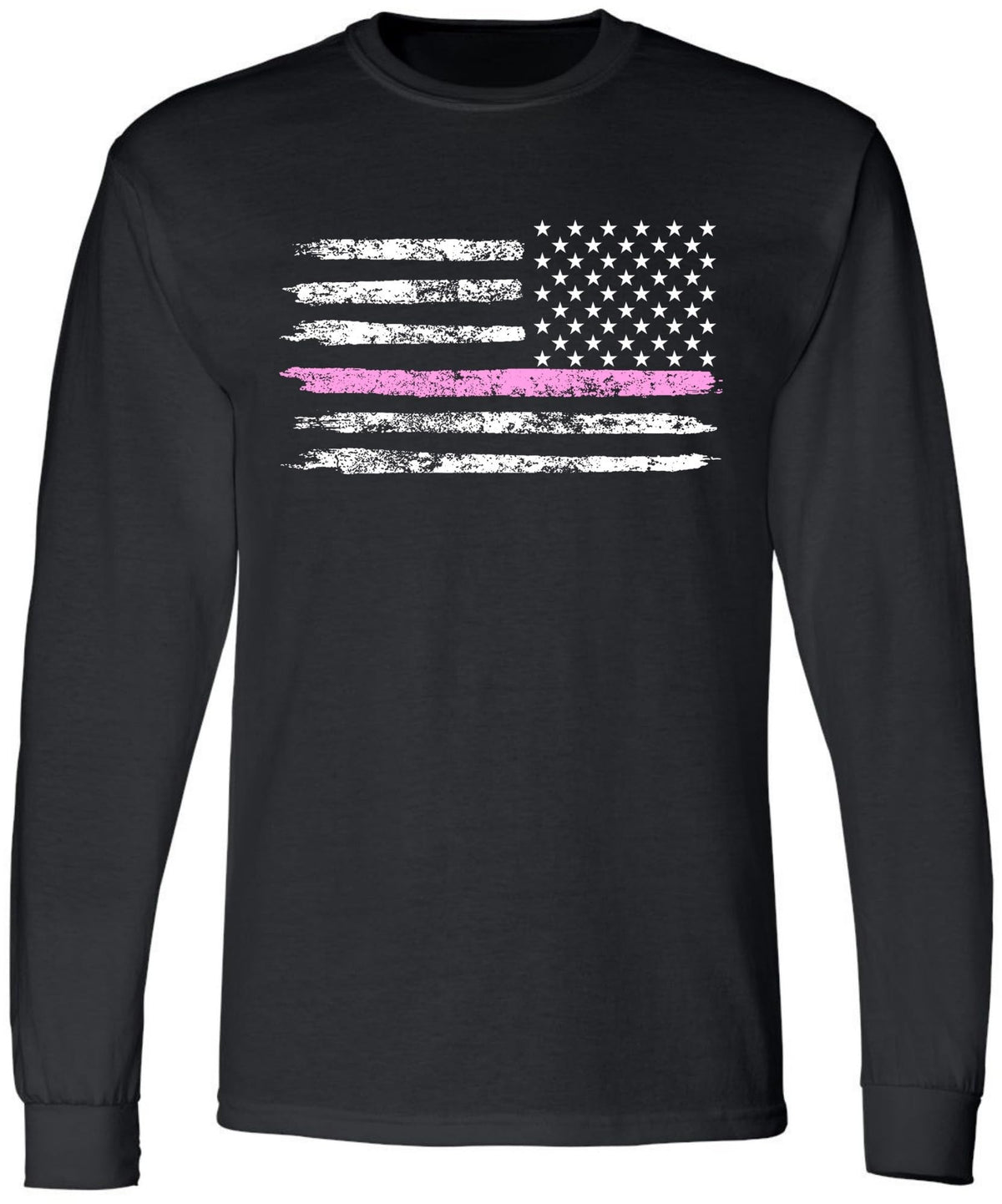 Black USA Flag Thin Line Long Sleeve T-Shirt Patriotic American Support First Responders Tee