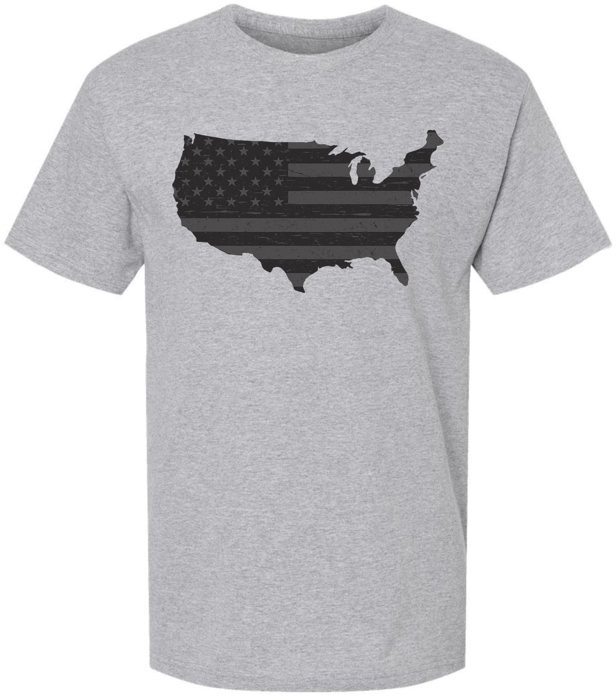 American Flag Distressed USA Map Printed T-Shirt | US Outline Graphic Tee | 100% Cotton Crewneck