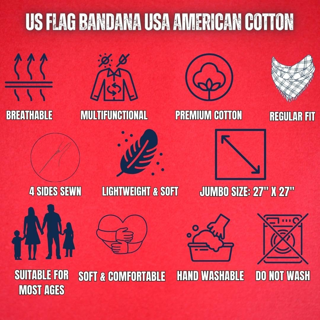 US Flag Bandana USA American Cotton Headband Headwrap Head Cover Bandanna Doo Rag 2-Pack