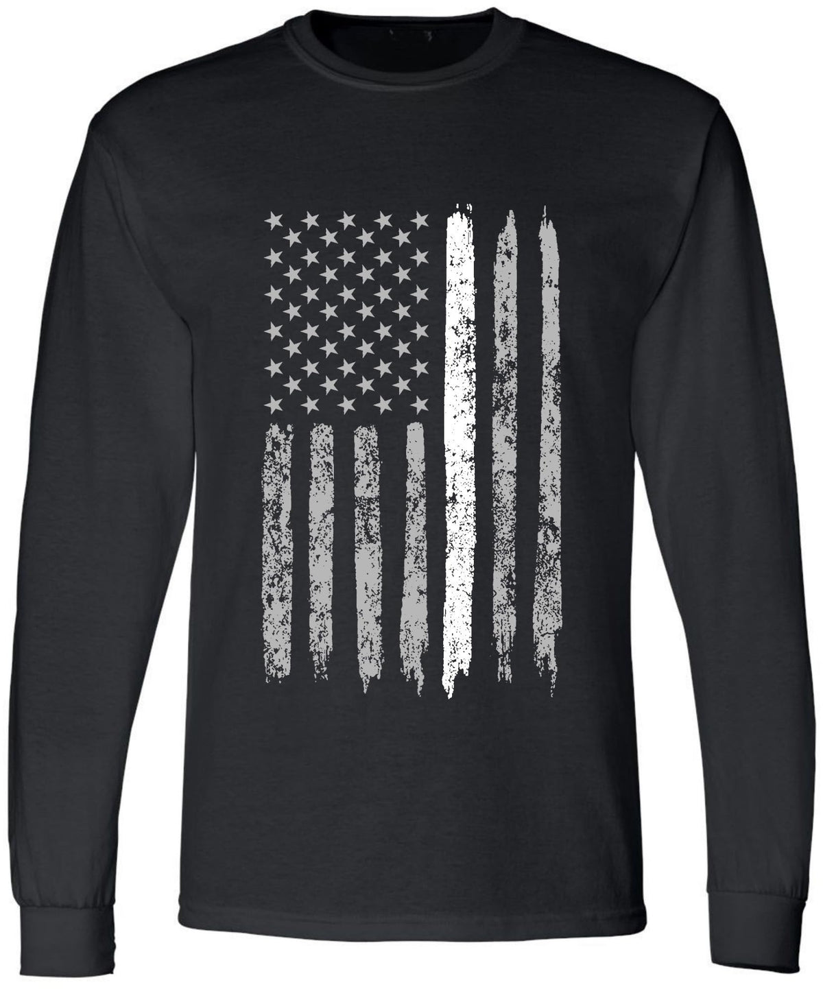 Black USA Flag Thin Line Long Sleeve T-Shirt Patriotic American Support First Responders Tee