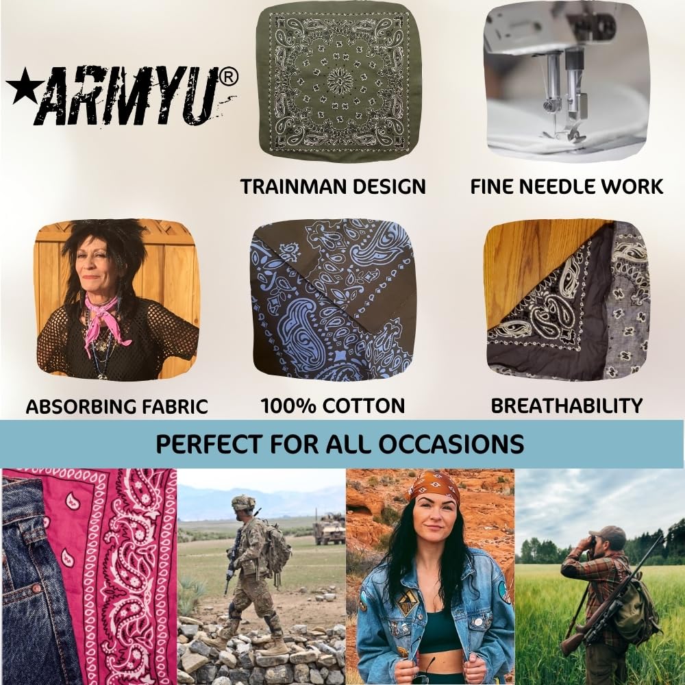 Trainmen Paisley 27" Jumbo Military Bandana Head Scarf Do-rag 100% Cotton Bandanna Face Cover 3-Pack