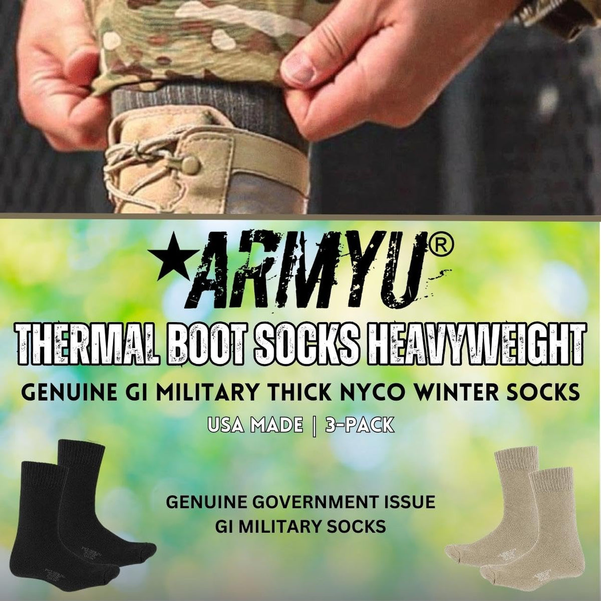 Thermal Boot Socks Heavyweight Genuine GI NYCO Extreme Cold Weather Warm Thick Boot Socks USA Made 3-Pack