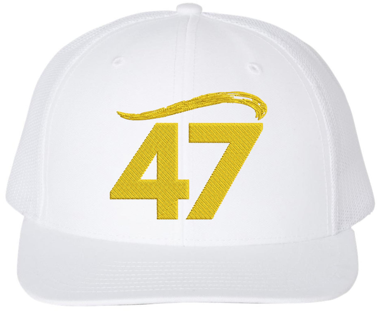 47 Gold Embroidery Trump Hair Trucker Hat Republicans Supporters Mesh Snapback Baseball Adult Cap