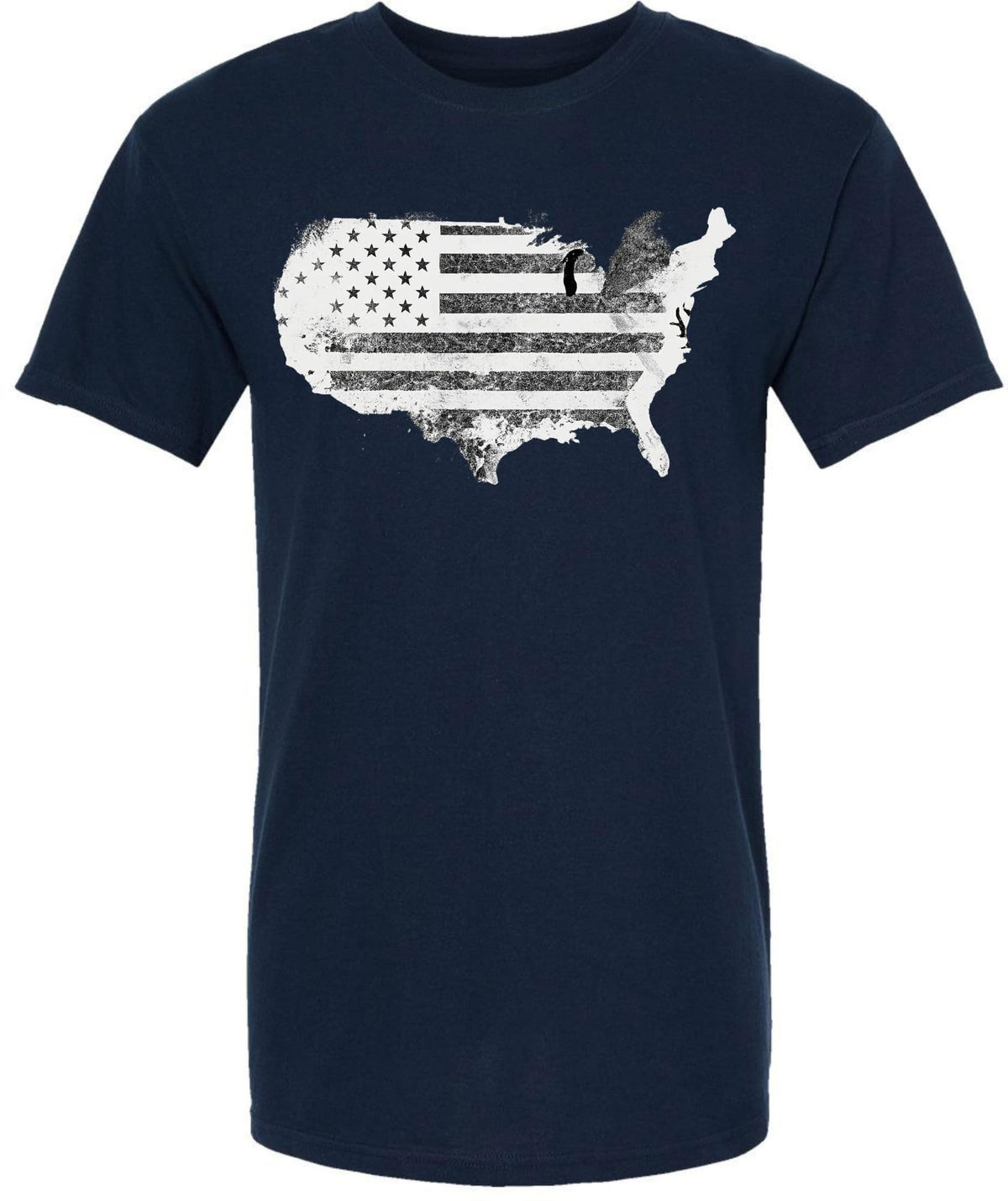 Vintage USA Map Flag Graphic Printed T-Shirt | USA Grunge 48 States Outline Patriotic 100% Cotton Crewneck Tee