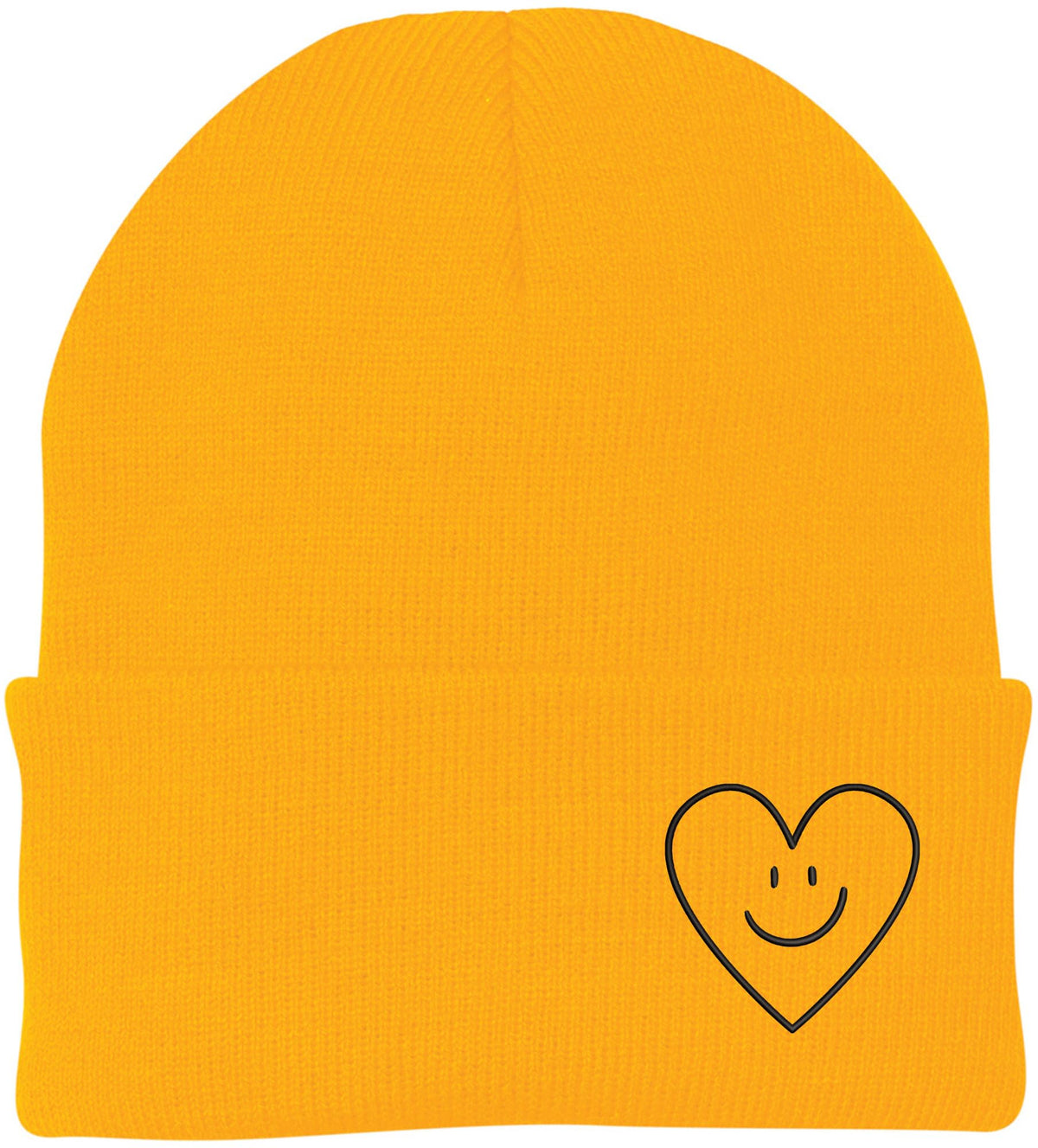 Heart Smiley Face Love Embroidered Beanie - Acrylic Knit Skull Cap