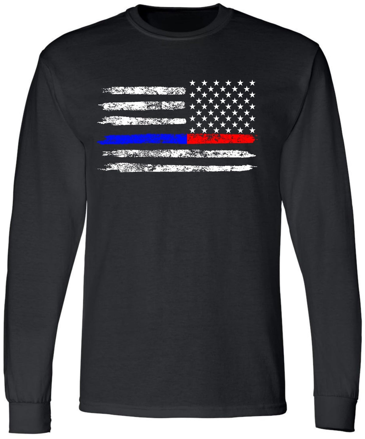 Black USA Flag Thin Line Long Sleeve T-Shirt Patriotic American Support First Responders Tee