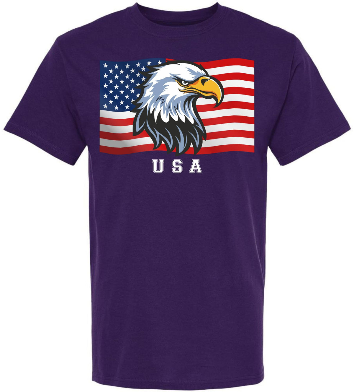 USA Eagle Flag Printed T-Shirt Patriotic American Bald Eagle Graphic 4th of July Cotton Tee