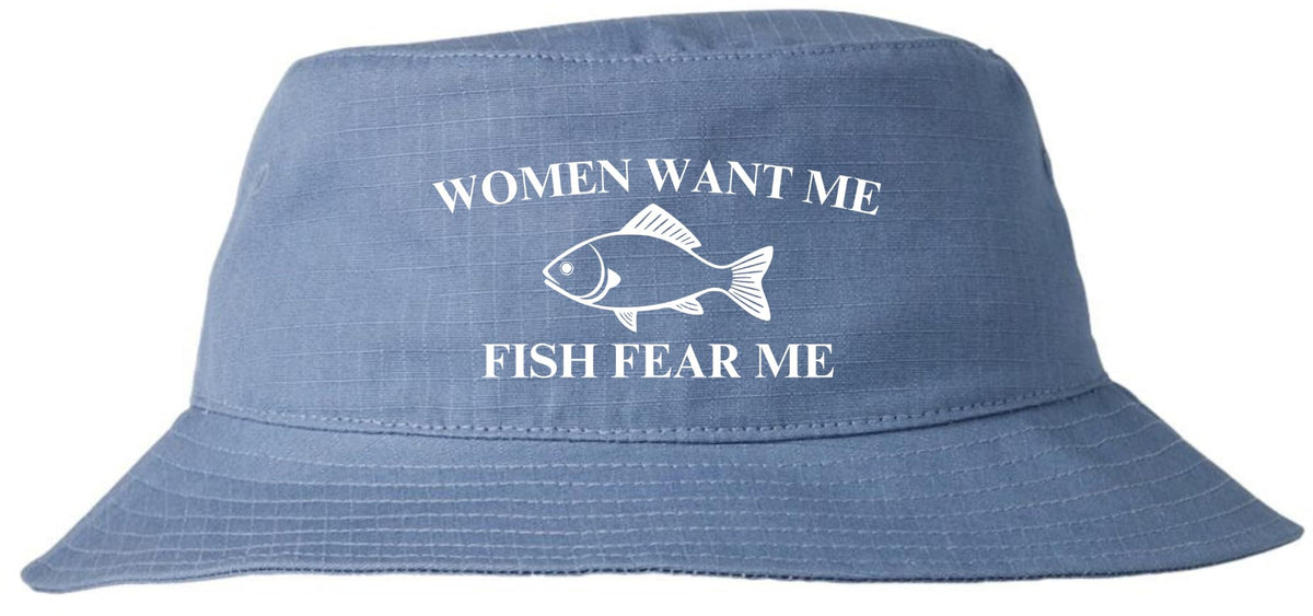 Women Want Me Fish Fear Me Embroidered Bucket Hat Funny Fishing Meme Angler Outdoor Fisherman Cap