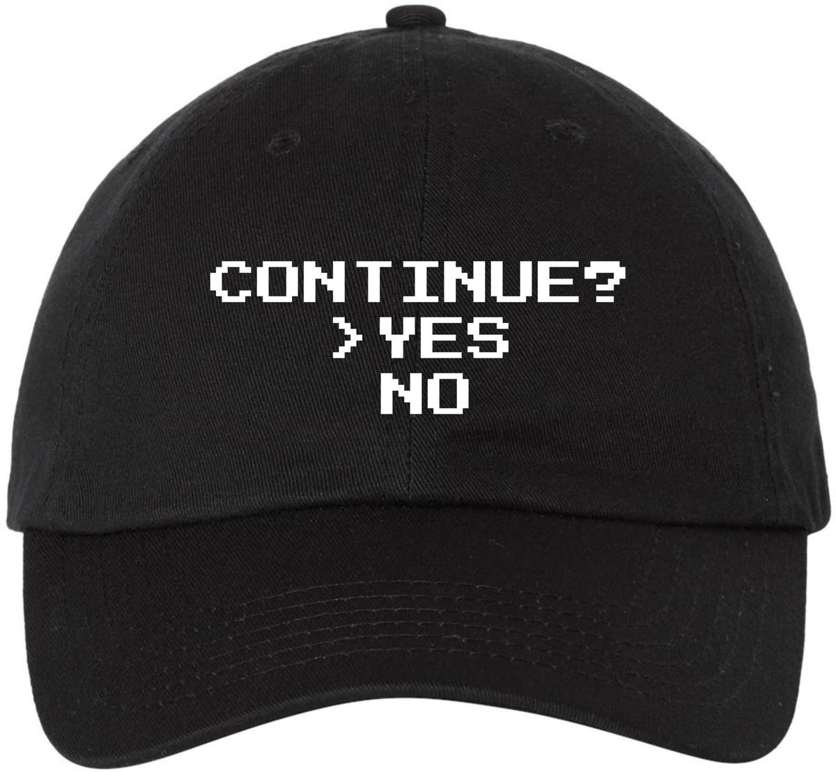 Continue? Yes No Embroidered Baseball Cap | Funny Retro Pixel Gamer Dad Hat | Adjustable Unisex Casual Cotton Hat