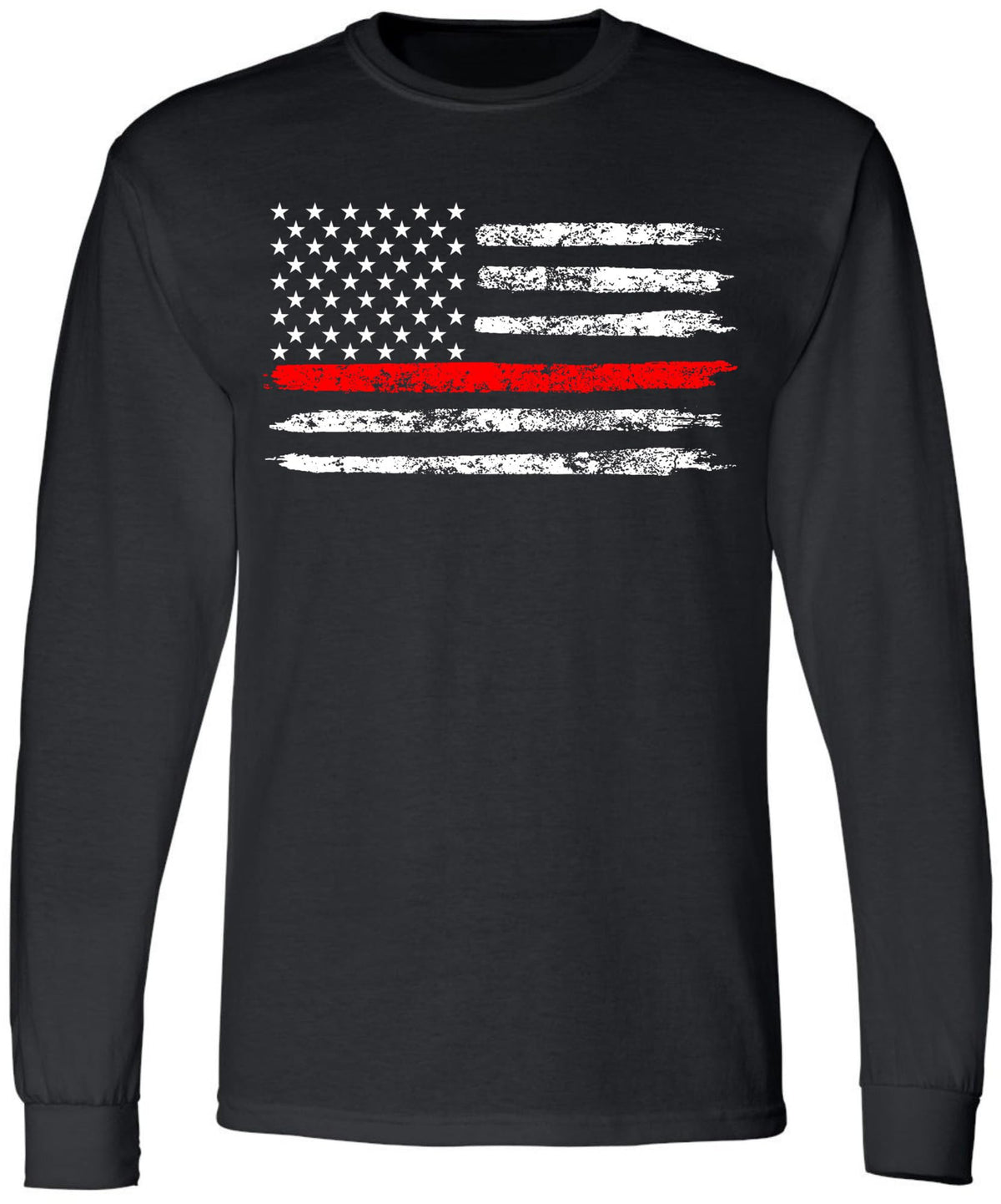 Black USA Flag Thin Line Long Sleeve T-Shirt Patriotic American Support First Responders Tee