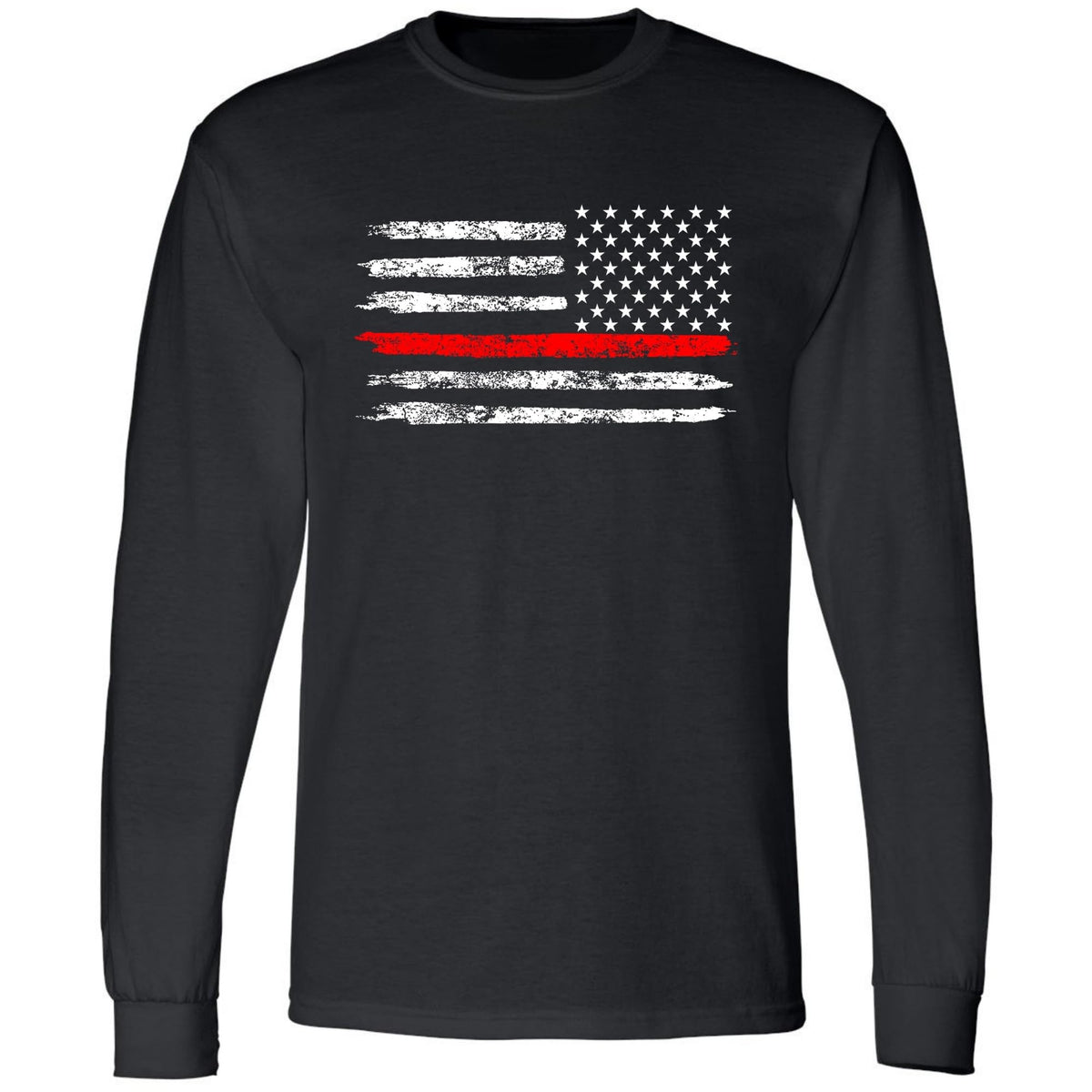 Black USA Flag Thin Line Long Sleeve T-Shirt Patriotic American Support First Responders Tee