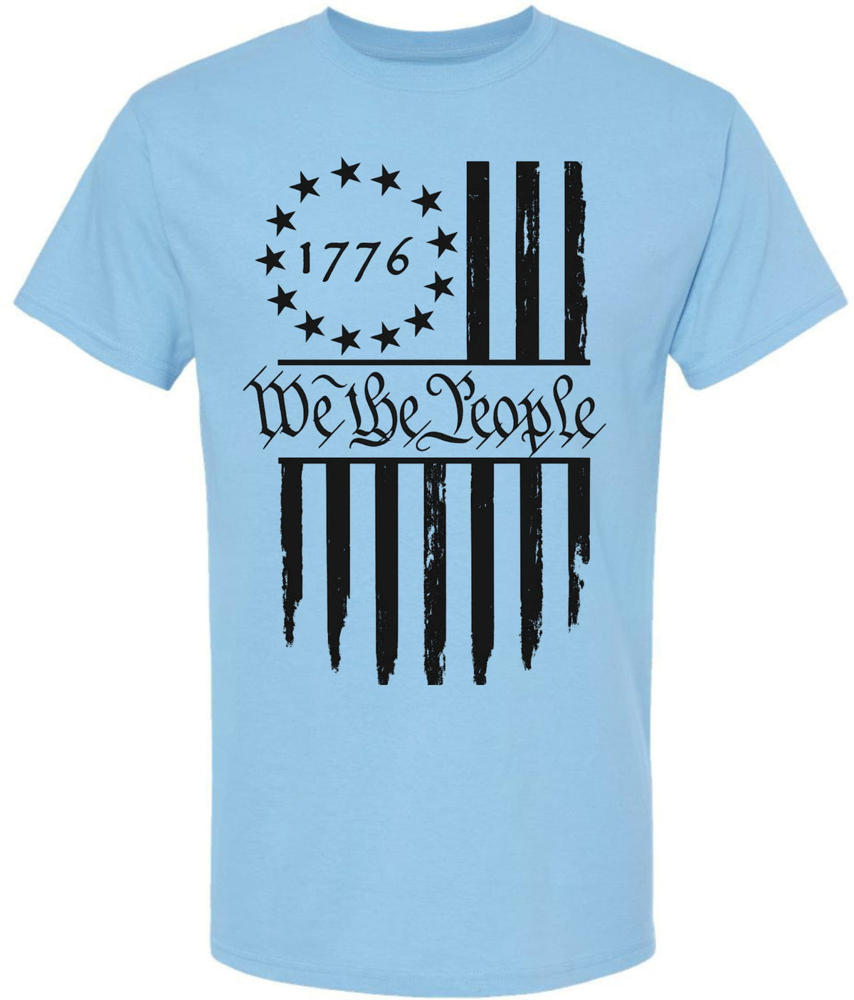 We The People 1776 USA Flag T-Shirt - Long Center Print American Distressed US Flags Patriots Tee Shirt