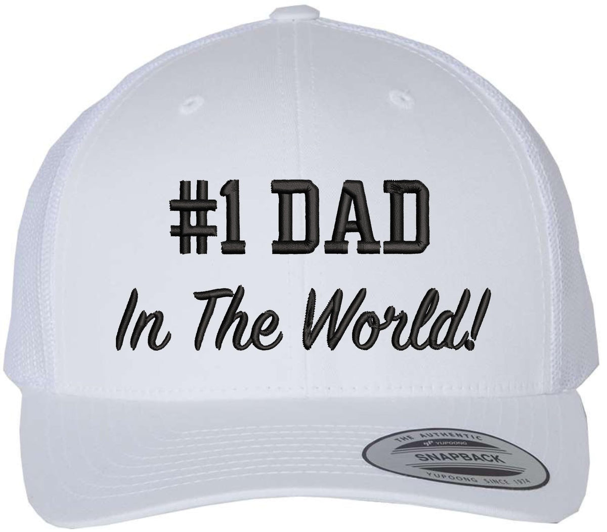 Number 1 Dad in The World Embroidered Trucker Hat | Adjustable Mesh Back Polycotton Father's Day Baseball Cap