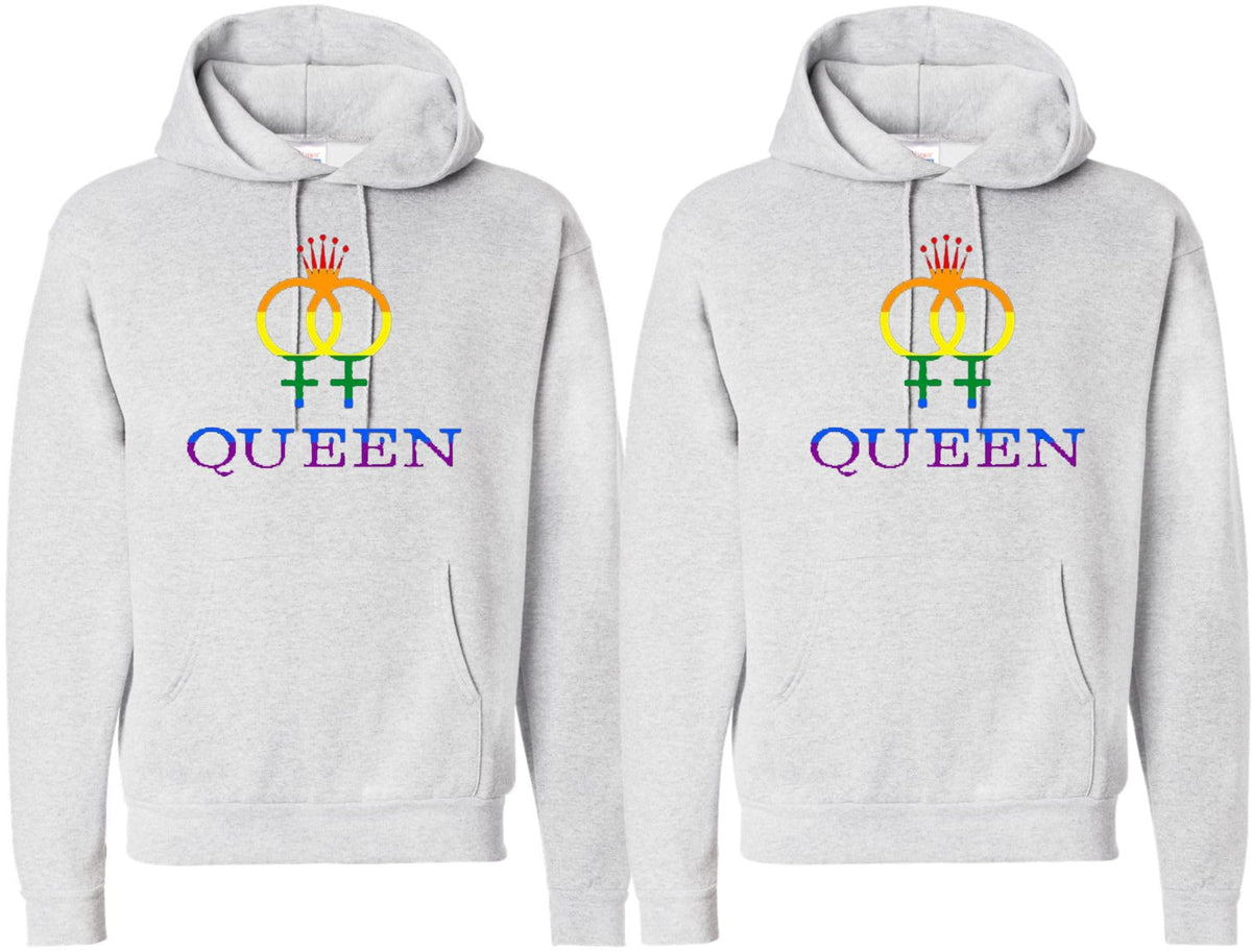 Queen & Queen Printed Hoodies Adult Lesbian Gay Pride Hooded Sweatshirts for Gay Couples (2 Pack)