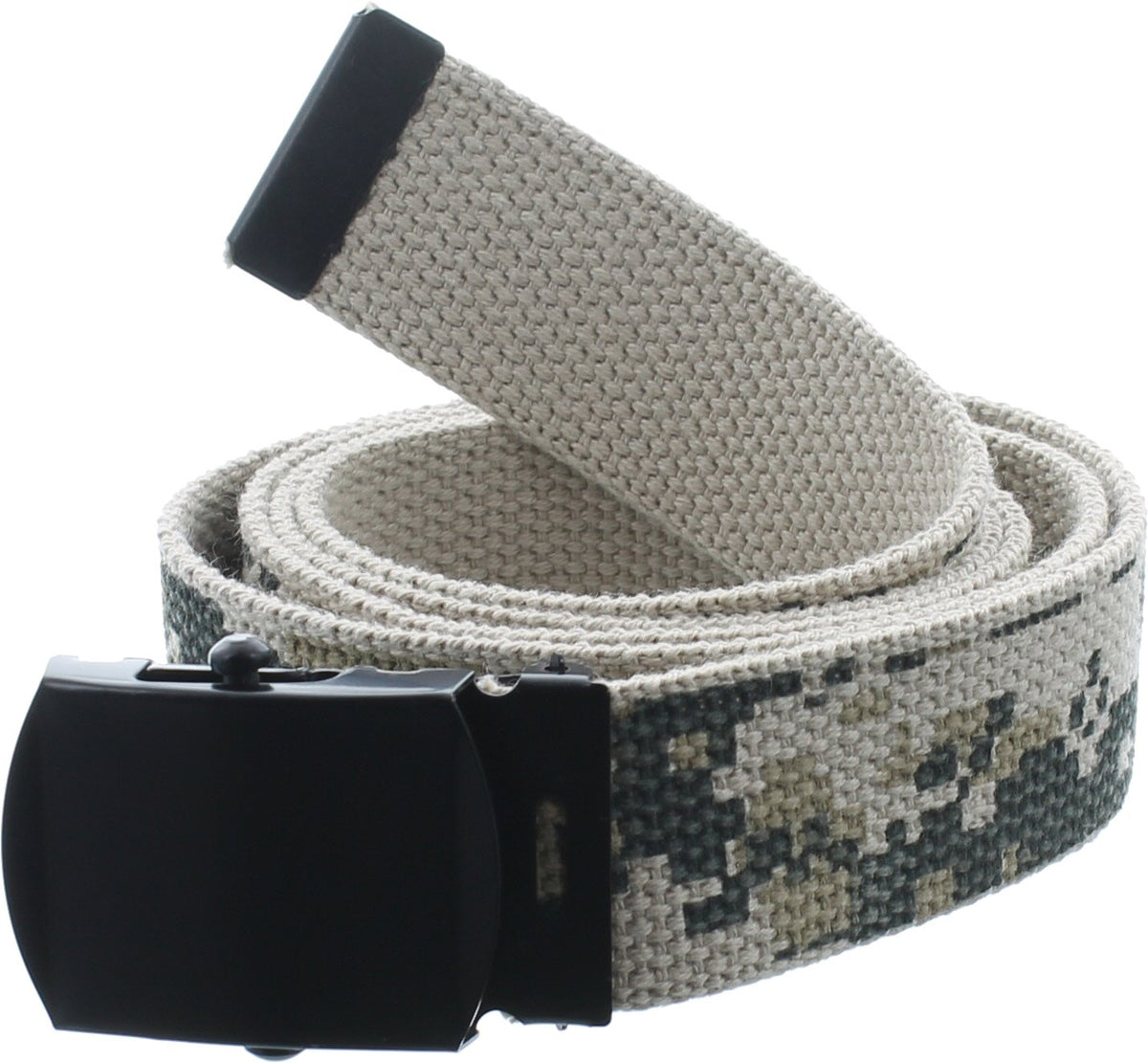ARMYU Military Web Belt Reversible Cotton Canvas Army Camo & Solid Belts with Black Buckle 54"