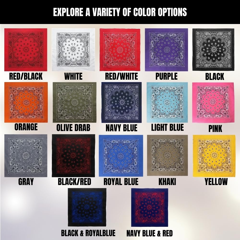 Trainmen Paisley 27" Jumbo Military Bandana Head Scarf Do-rag 100% Cotton Bandanna Face Cover 3-Pack
