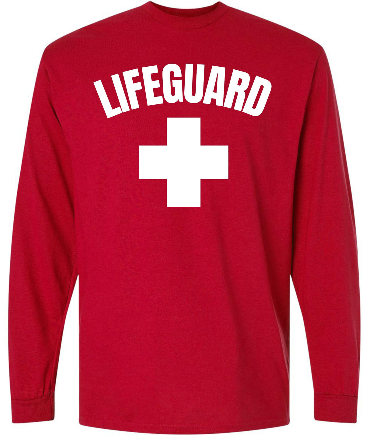 Lifeguard + White Cross Long Sleeve T-Shirt | Double Side Print Water Safety Rescue Watch Beach Pool Patrol Tee