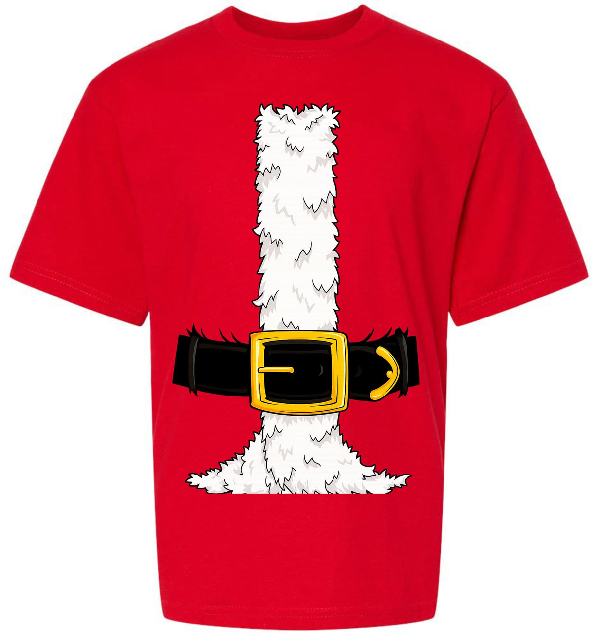 Santa Claus Costume Graphic T-Shirt | Printed Santas Belt & Fur Jacket Tee | Funny Christmas Holiday Party Top (Youth)