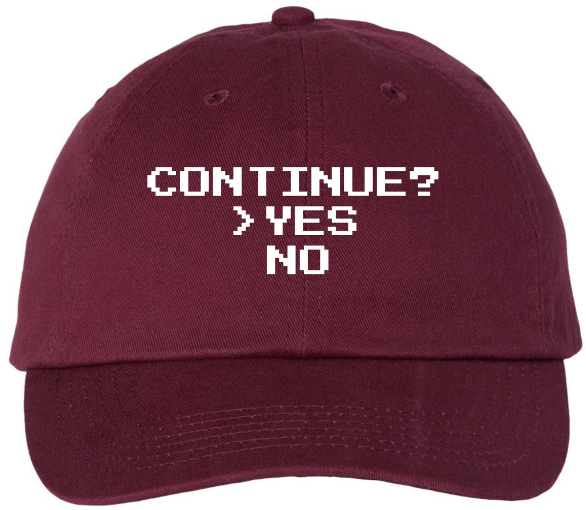 Continue? Yes No Embroidered Baseball Cap | Funny Retro Pixel Gamer Dad Hat | Adjustable Unisex Casual Cotton Hat
