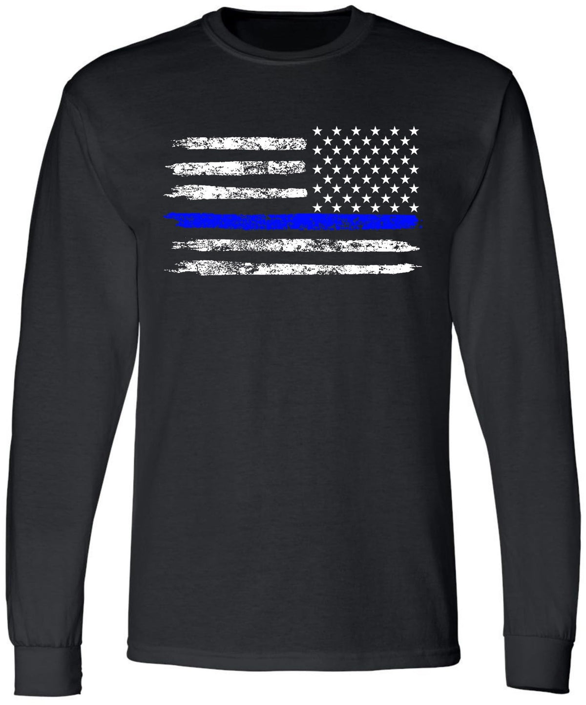 Black USA Flag Thin Line Long Sleeve T-Shirt Patriotic American Support First Responders Tee