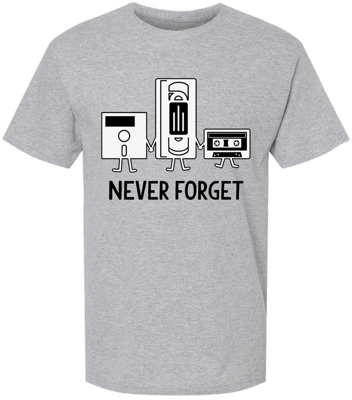 Never Forget Printed T-Shirt Retro Vintage 80s 90s Geek 100% Cotton Crewneck Tee