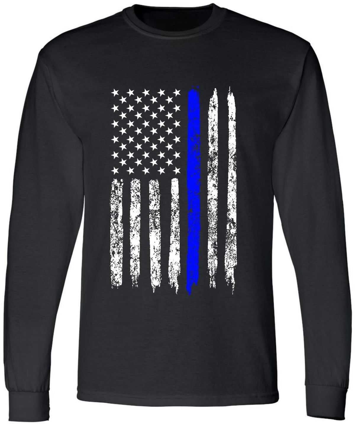 Black USA Flag Thin Line Long Sleeve T-Shirt Patriotic American Support First Responders Tee