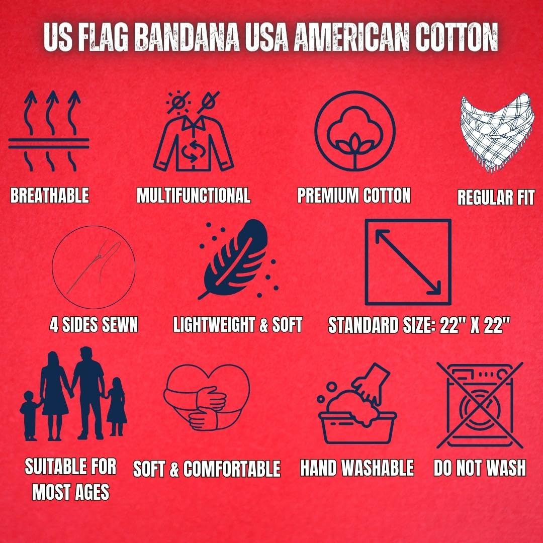 US Flag Bandana USA American Cotton Headband Headwrap Head Cover Bandanna Doo Rag 2-Pack
