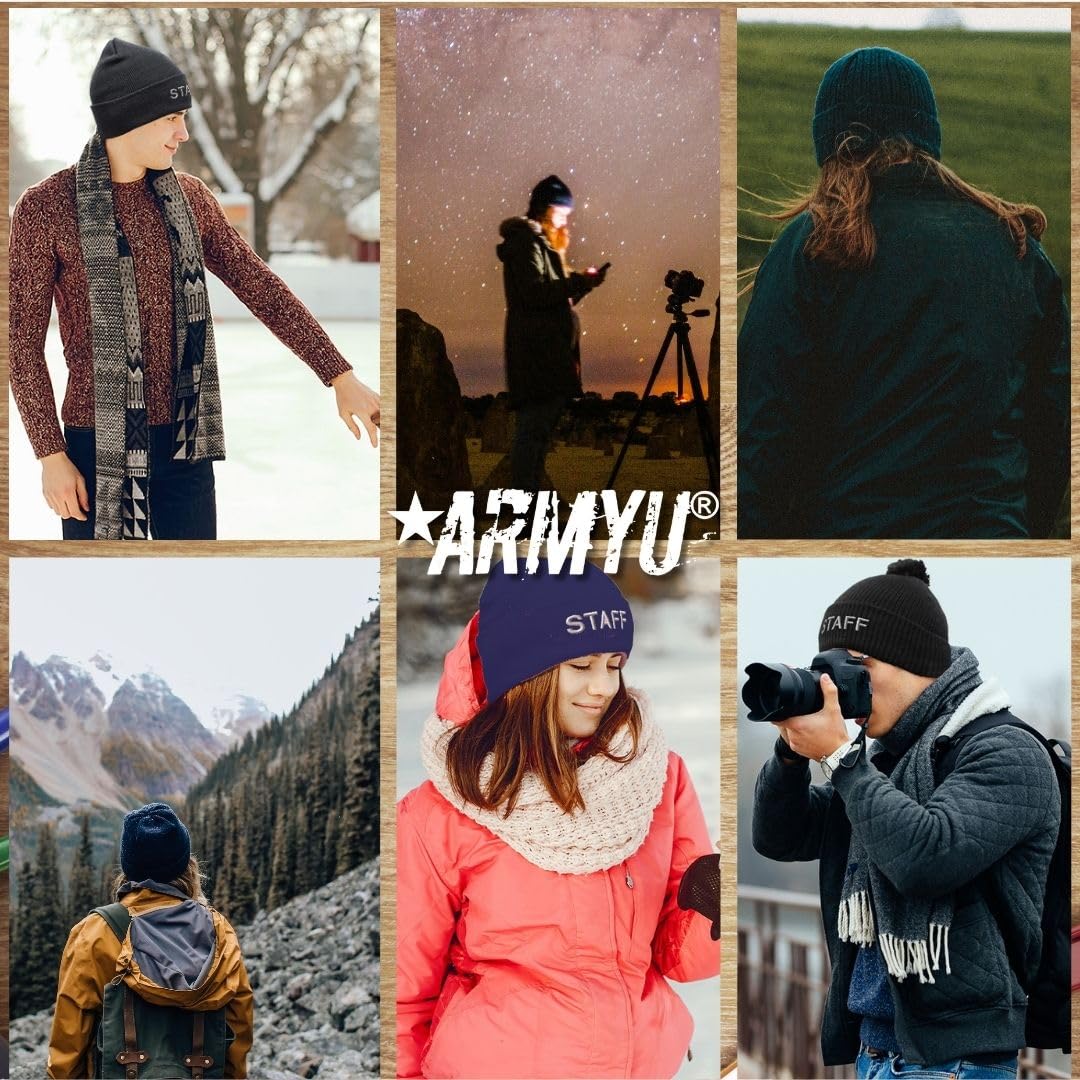 STAFF Large Embroidered Beanie Fleece Lined Watch Cap STAFF Warm Winter Work Uniform Hat