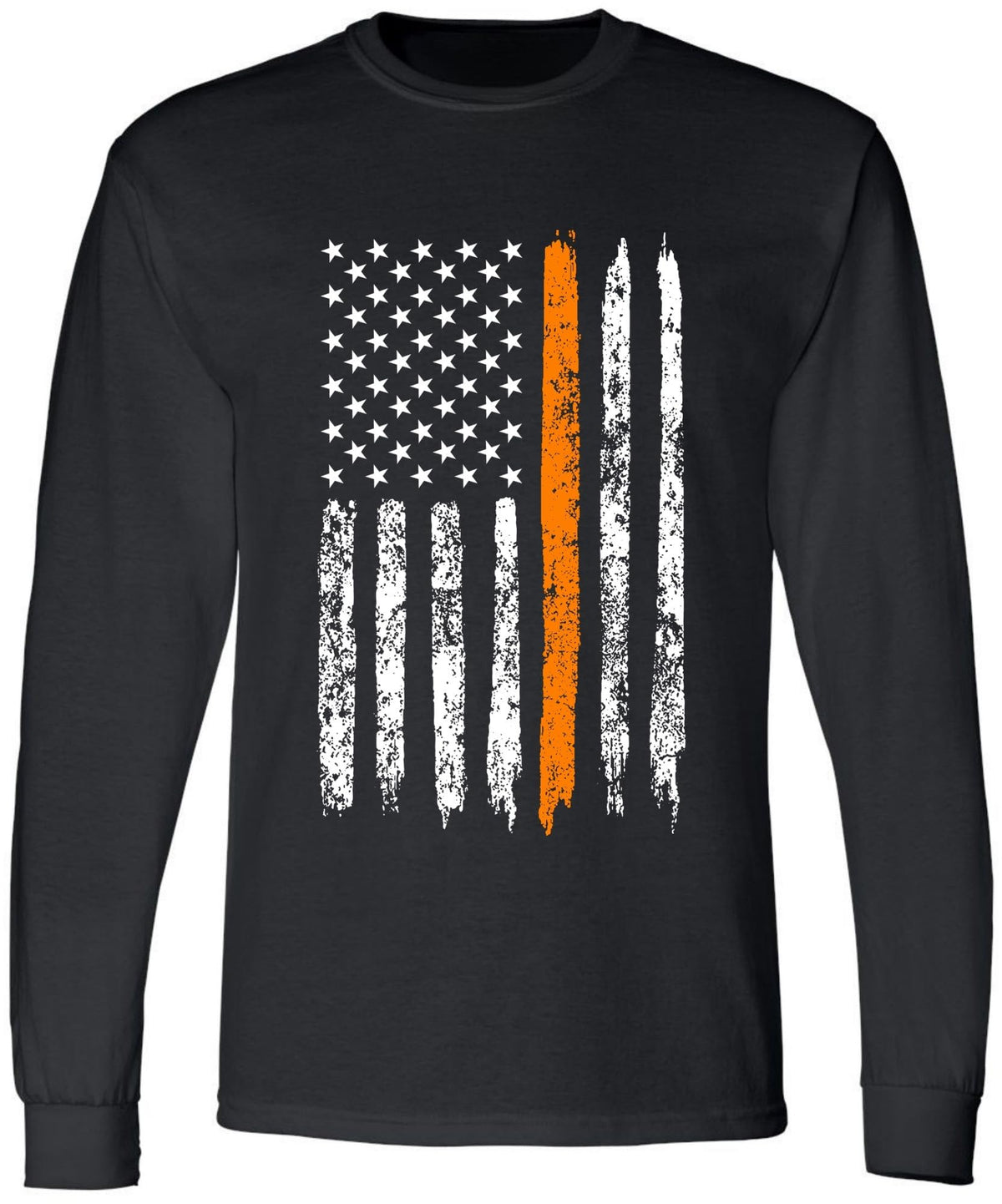 Black USA Flag Thin Line Long Sleeve T-Shirt Patriotic American Support First Responders Tee