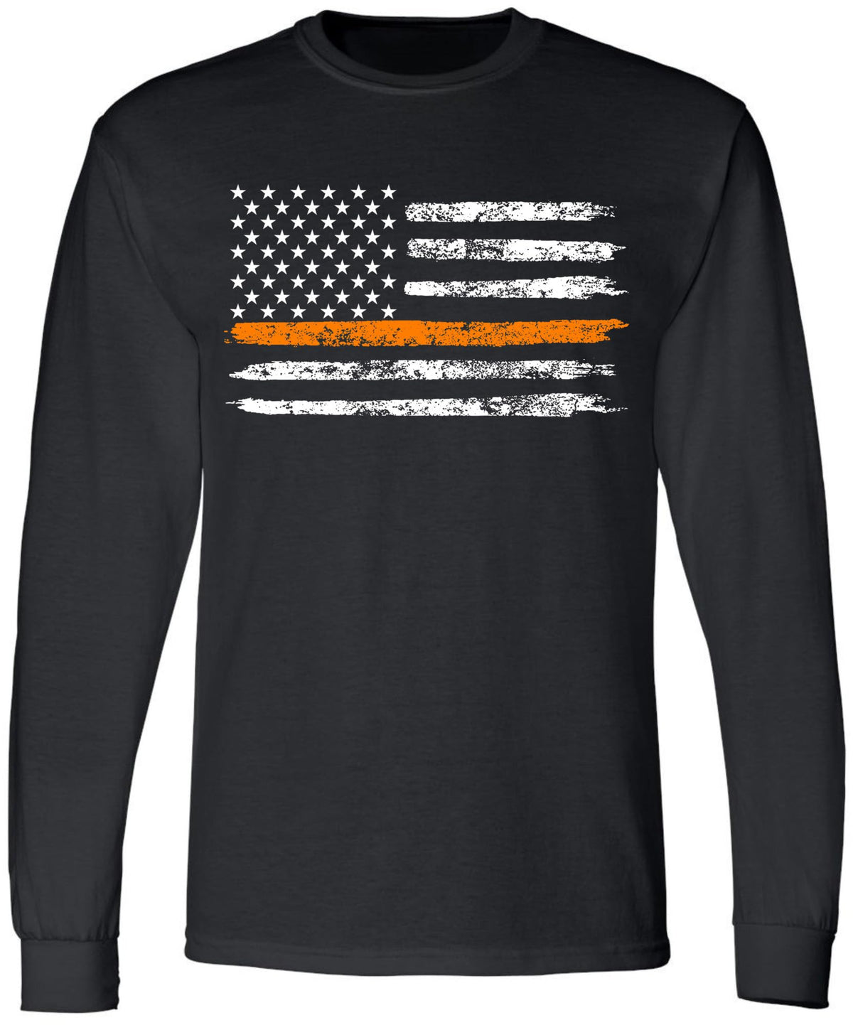 Black USA Flag Thin Line Long Sleeve T-Shirt Patriotic American Support First Responders Tee