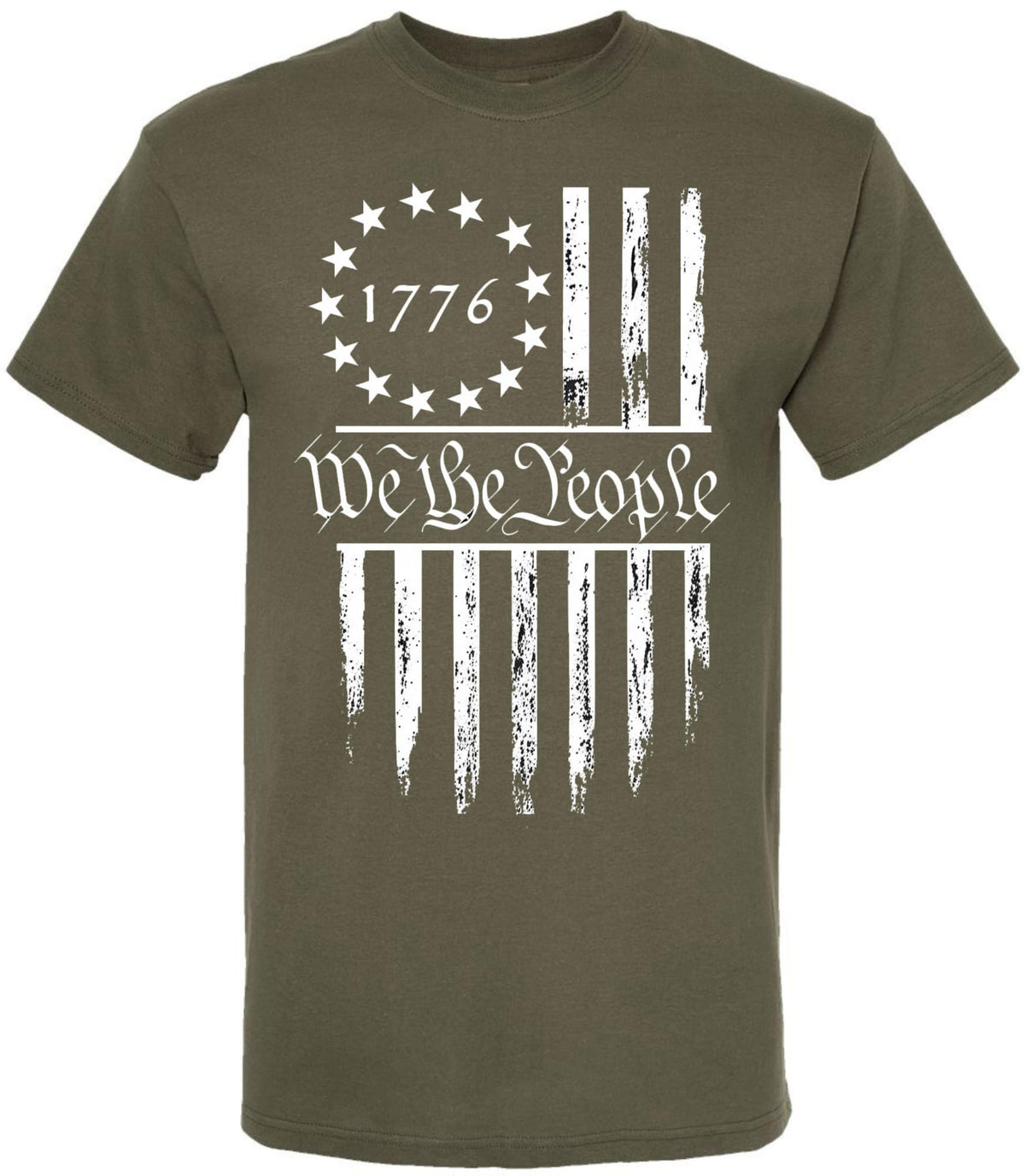 We The People 1776 USA Flag T-Shirt - Long Center Print American Distressed US Flags Patriots Tee Shirt