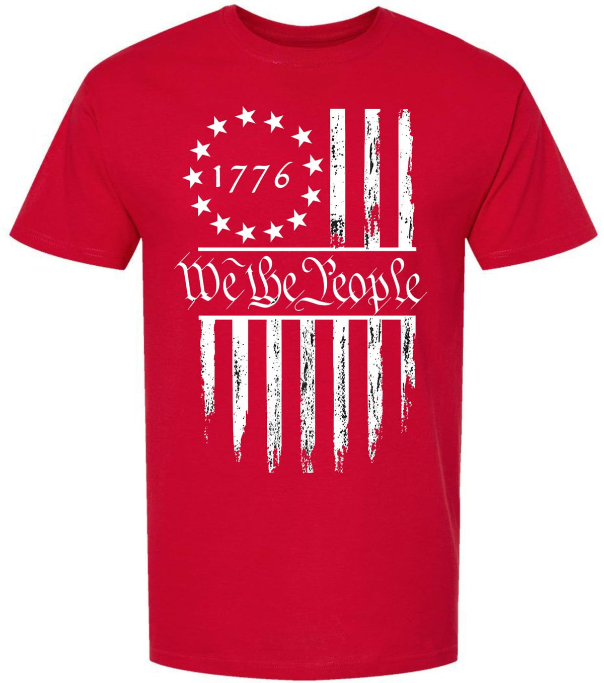We The People 1776 USA Flag T-Shirt - Long Center Print American Distressed US Flags Patriots Tee Shirt