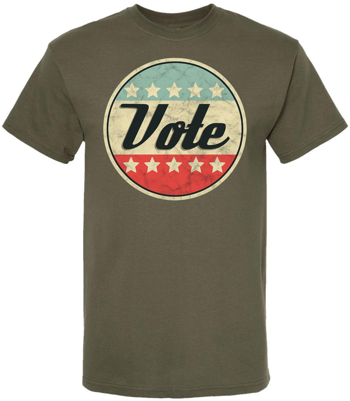 Vote Printed T-Shirt Vintage Retro American Flag Circle Design Political Patriotic Election Day Tee