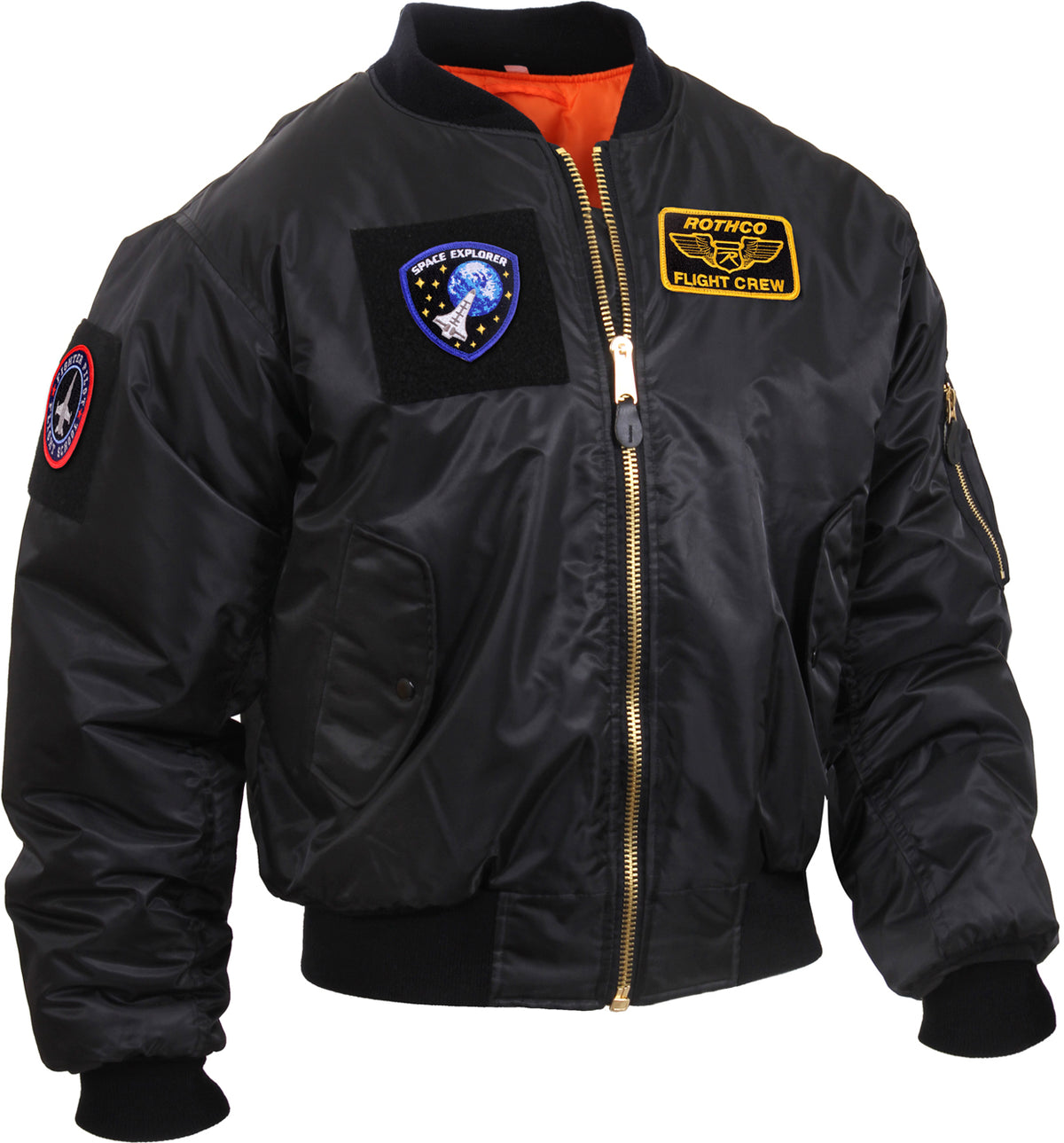 Black - MA-1 Flight Jacket Air Force Style Bomber Coat Customizeable with Patches Sections