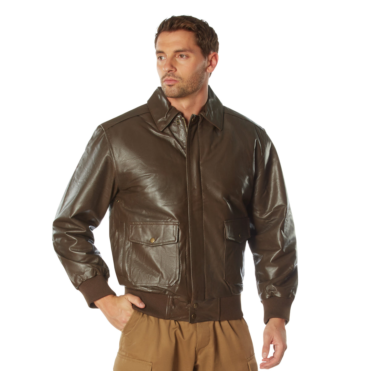 Brown - Leather Classic A-2 Vintage Military Bomber Flight Jacket