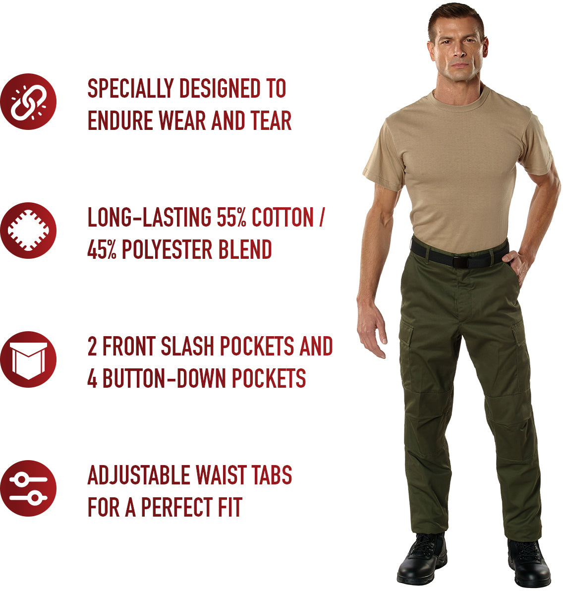 Olive Drab - Tactical BDU Pants Cargo Fatigues - Poly/Cotton Twill - Button Fly