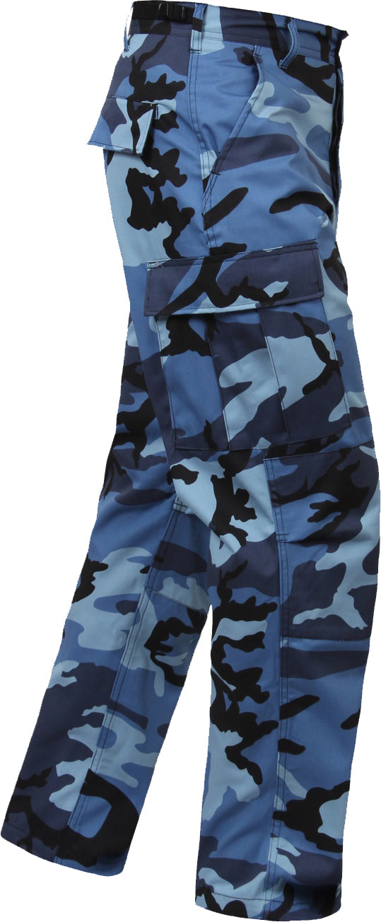 Sky Blue Camouflage - Tactical BDU Pants Cargo Fatigues - Poly/Cotton Twill - Button Fly
