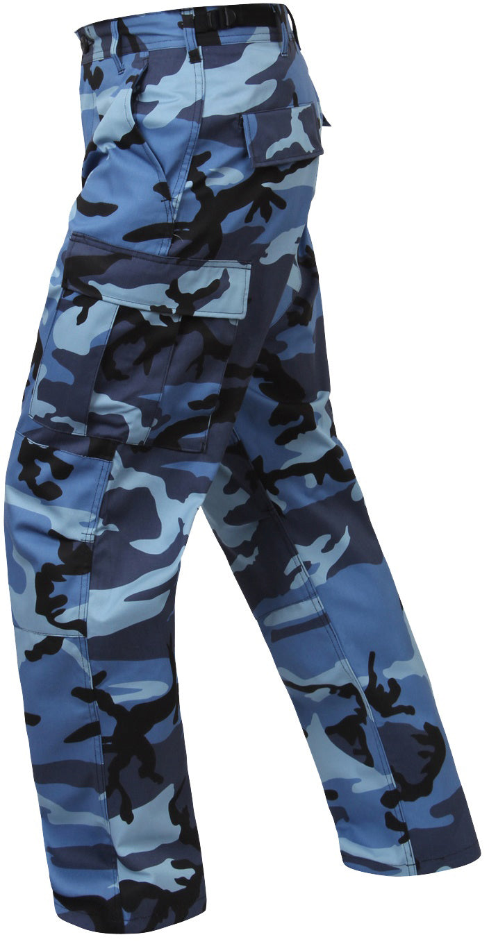 Sky Blue Camouflage - Tactical BDU Pants Cargo Fatigues - Poly/Cotton Twill - Button Fly