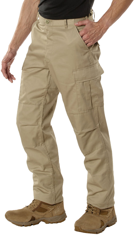 Khaki - Tactical BDU Pants Cargo Fatigues - Poly/Cotton Twill - Button Fly