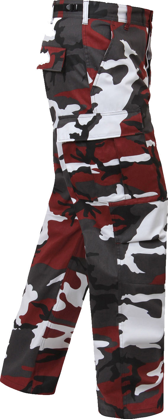 Red Camouflage - Tactical BDU Pants Cargo Fatigues - Poly/Cotton Twill - Button Fly