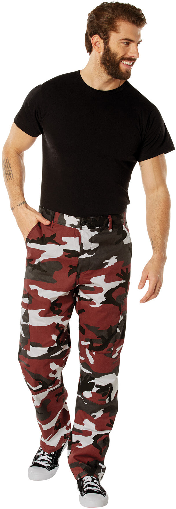 Red Camouflage - Tactical BDU Pants Cargo Fatigues - Poly/Cotton Twill - Button Fly
