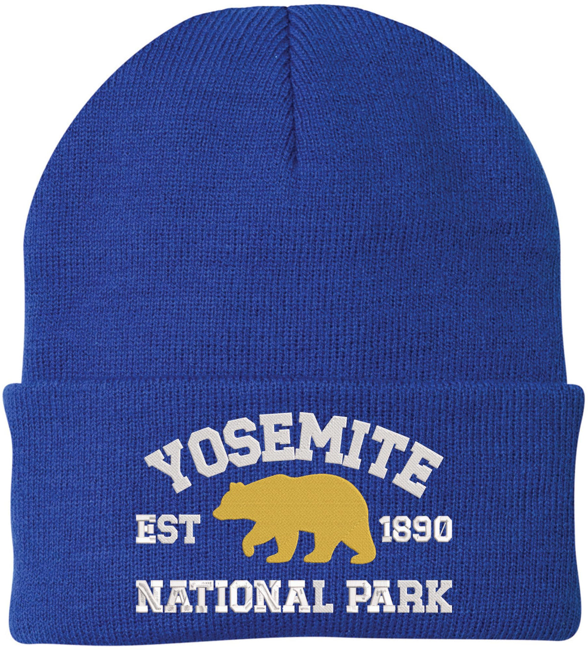Yosemite National Park Embroidered Beanie | Bear Logo Winter Knit 100% Acrylic Hat for Hiking Camping