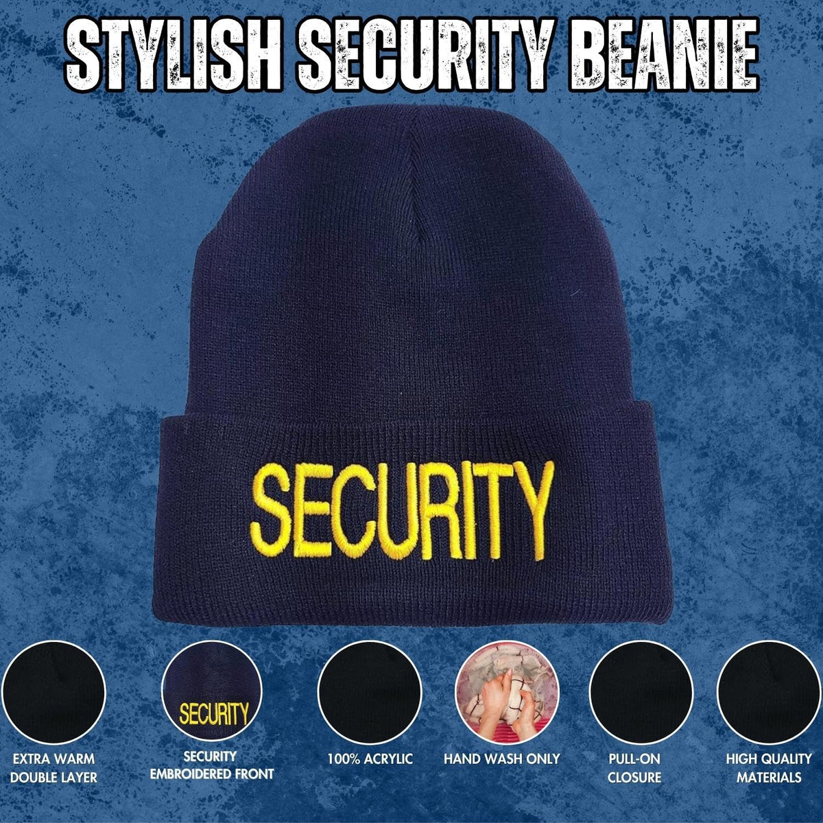 SECURITY Beanie FLEECE Lined Hat Warm LARGE EMBROIDERY Winter Watch Cap Winter Security Uniform Hat