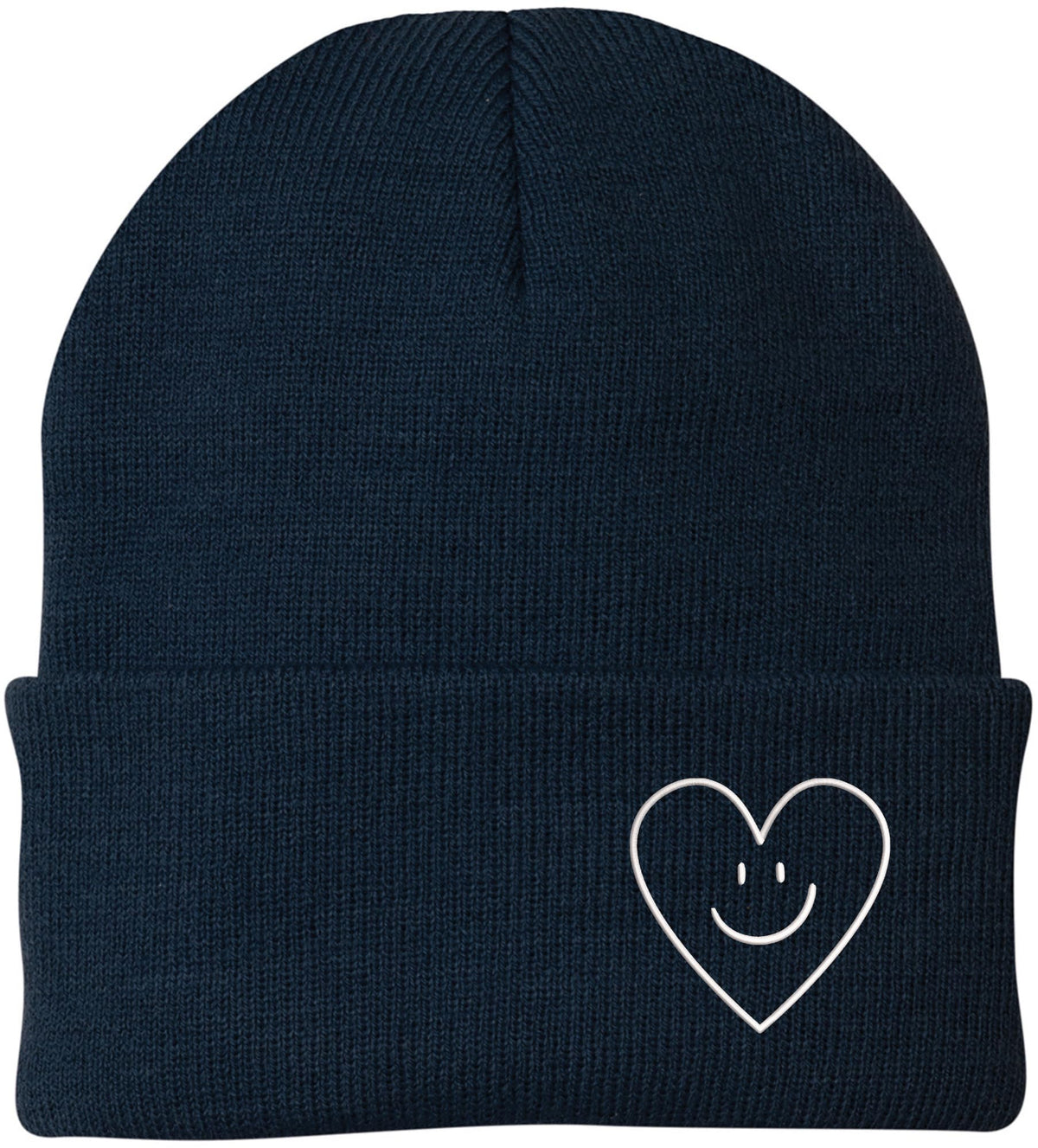 Heart Smiley Face Love Embroidered Beanie - Acrylic Knit Skull Cap