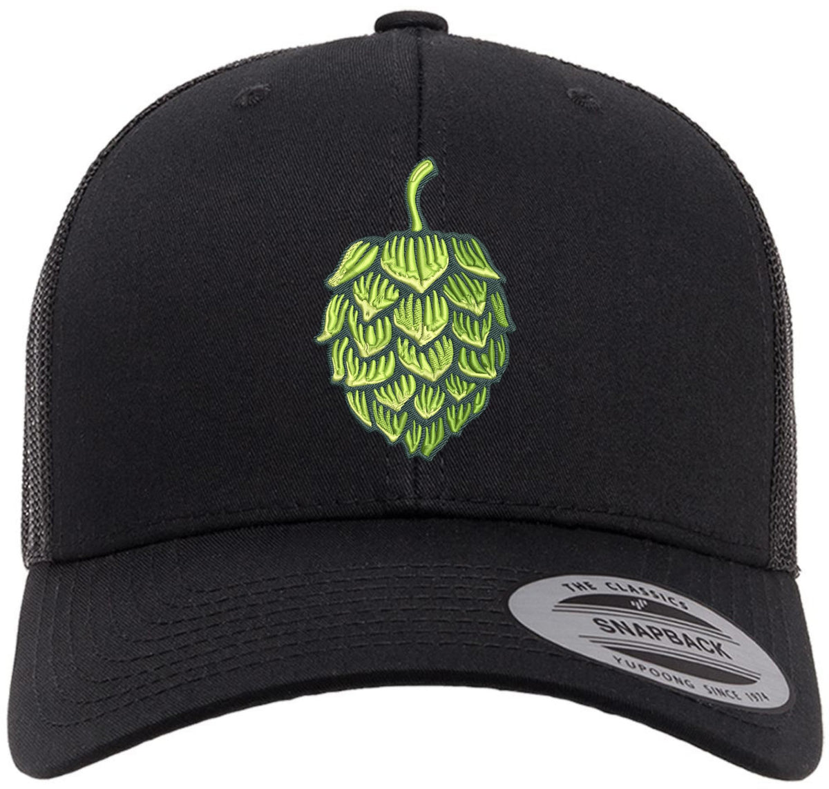 Embroidered Trucker Hat Mesh Snapback Cap Skull UFO Jolly Roger Hops Leaf Design