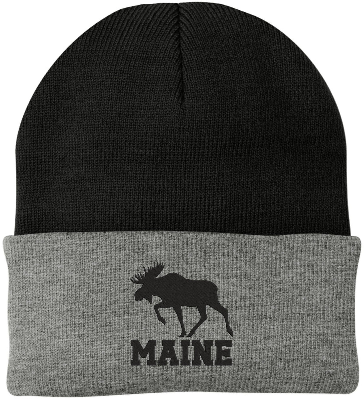 Maine Moose Embroidered Beanie Cap | USA Wildlife Graphic Warm Winter Knit 100% Acrylic Outdoor Adventure Hat