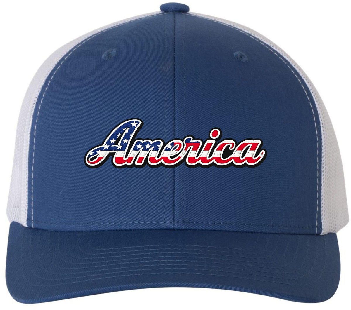 Army Universe Red White & Blue America Flag Embroidered Trucker Hat | Stars & Stripes USA Meshback Cap