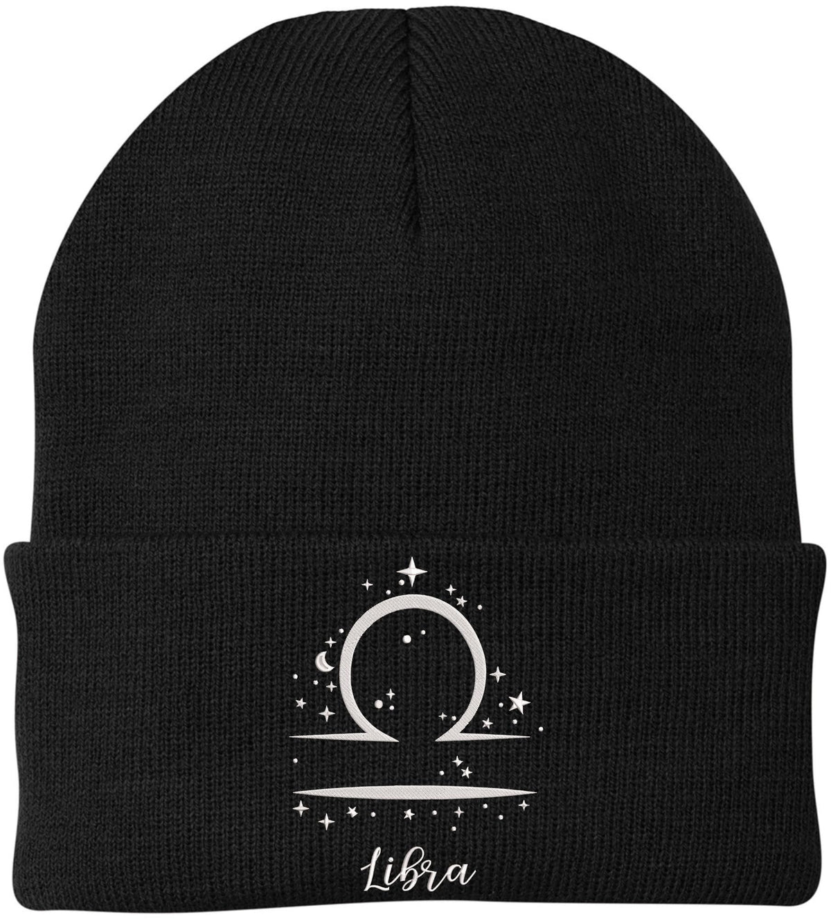 Zodiac Signs Embroidered Beanie | Acrylic Warm Skull Astrology Horoscope Monthly Symbols Designs Watch Cap, Black