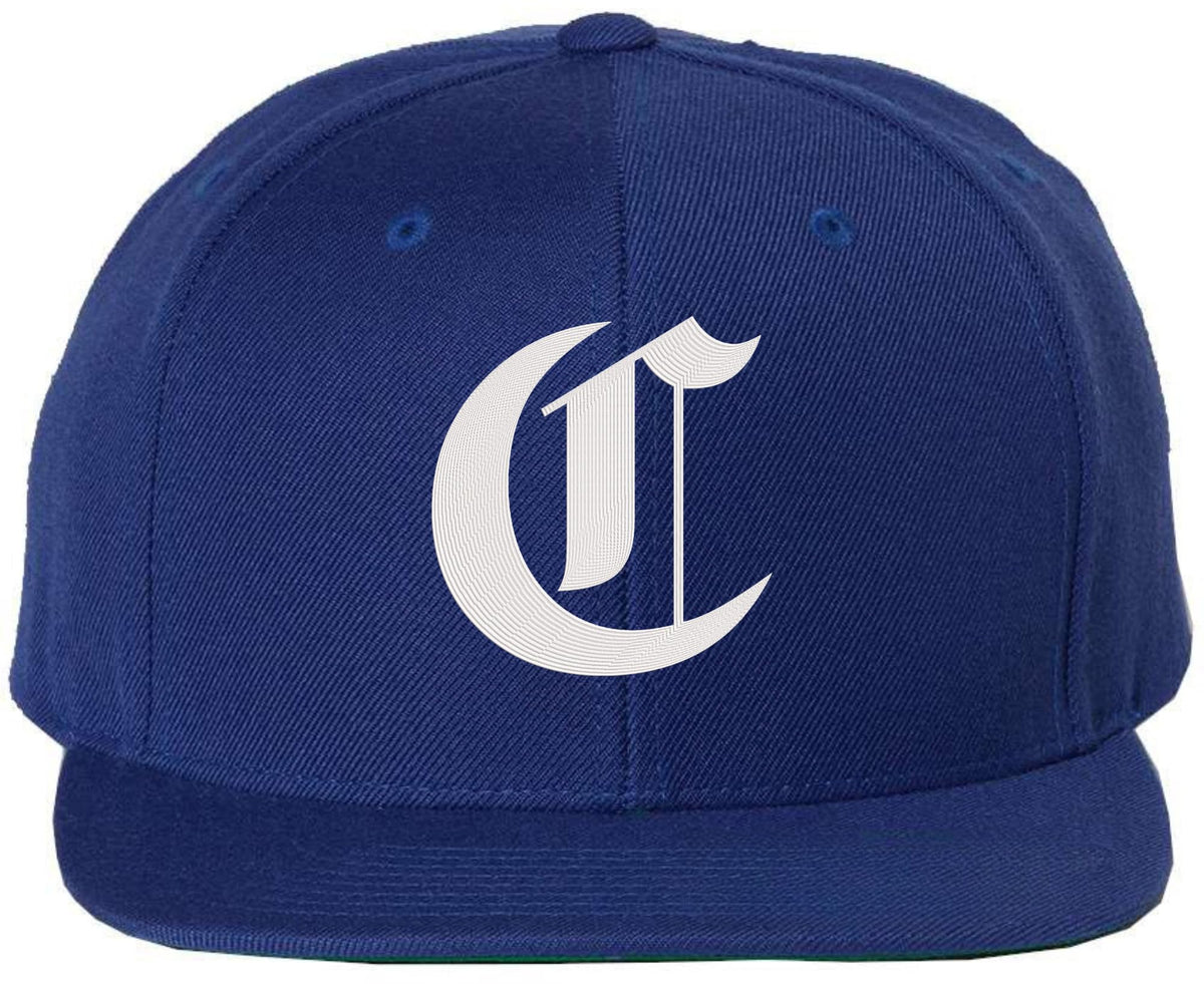 Old English Alphabet C Embroidered Baseball Cap | Classic Gothic Letter Adjustable Flat Bill Snapback Unisex Hat